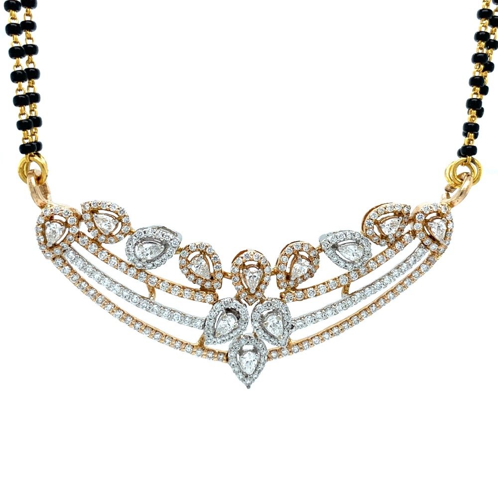 Three Lines with Tear Drop shapes in Round & Pear Diamond in 18k Rose Gold - 7.560 Grams - VVS EF - 1.68 carats - 8SHP33