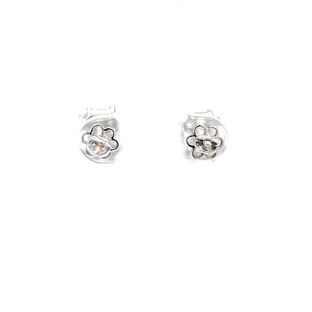 Emerald cut pressure set solitaire studs in white gold 0top43