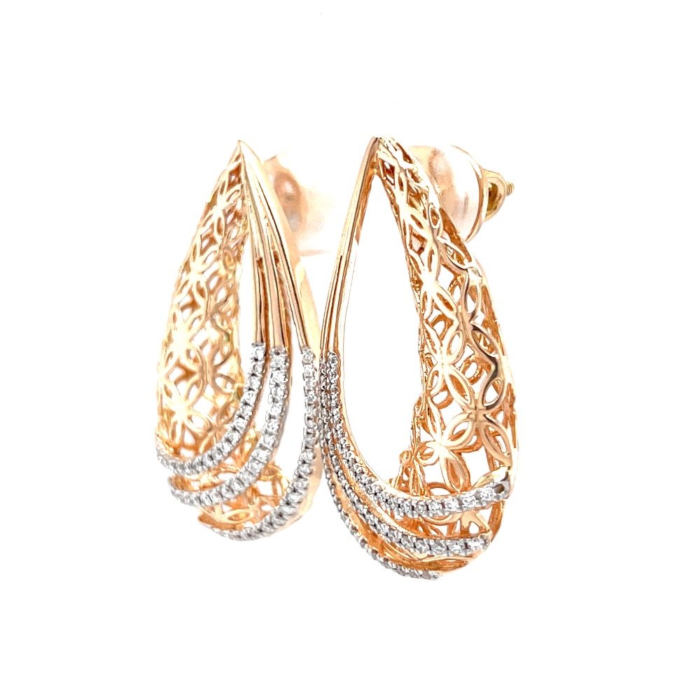 Floral gold cutout with three lines drop earrings 0top174