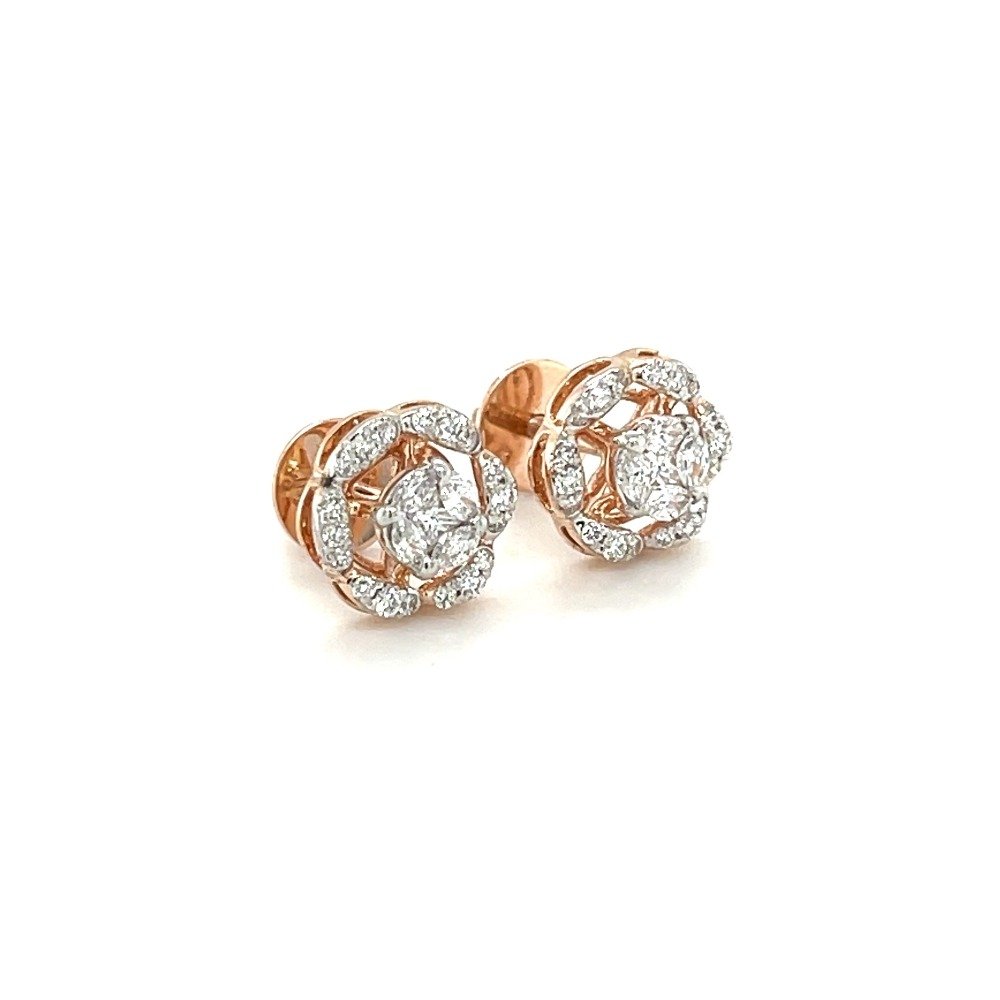 14k Rose Gold and Diamond Flower Earrings in VVS EF