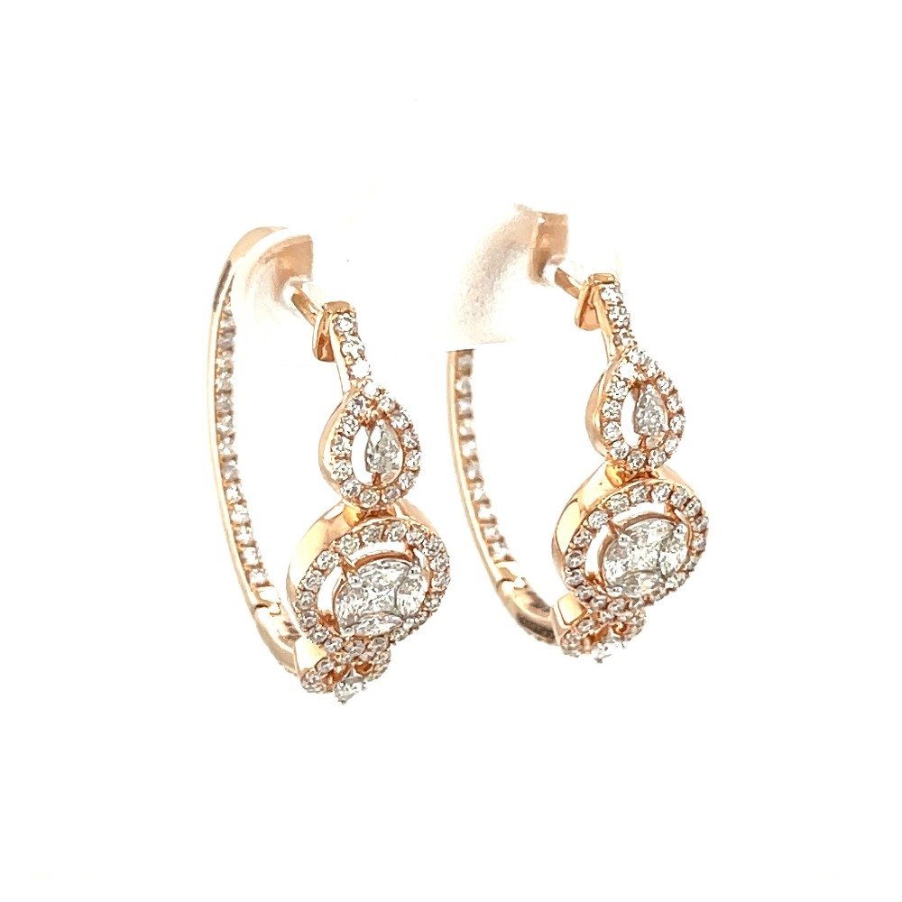 Medium Circular Diamond Hoop Bali Earring in 18k Rose Gold