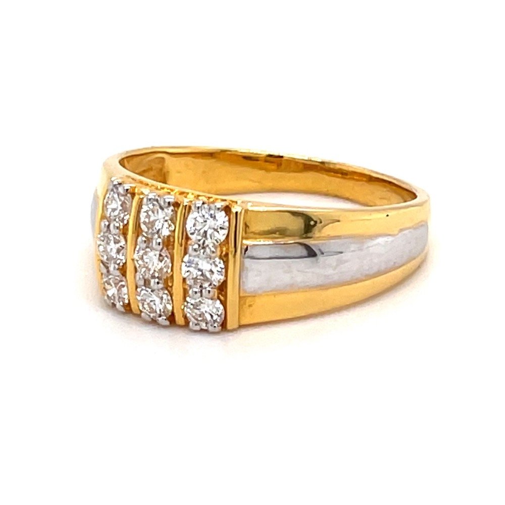 Mens Diamond Ring in Yellow gold with 3 Lines