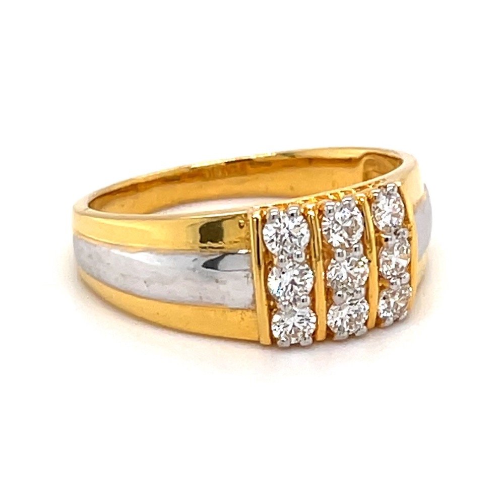 Mens Diamond Ring in Yellow gold with 3 Lines