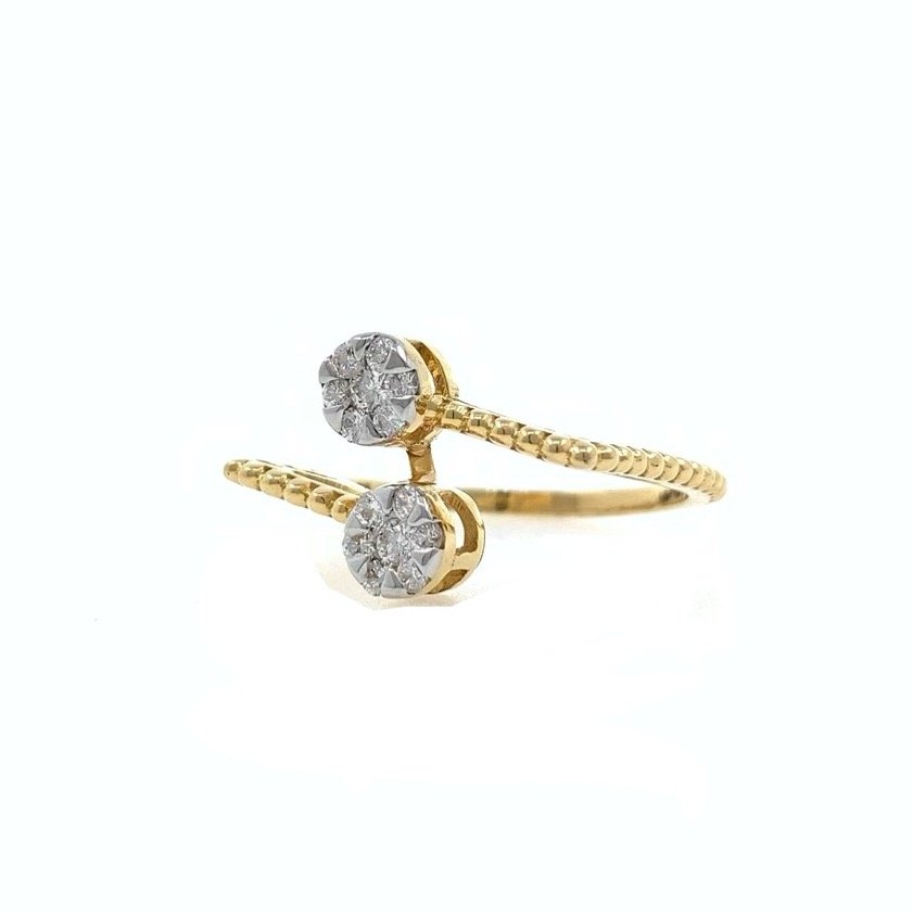 Dual Flower Fancy Diamond Ring in 18k Yellow Gold - 3.080 Grams - 23 cents - VVS EF - 0LR56