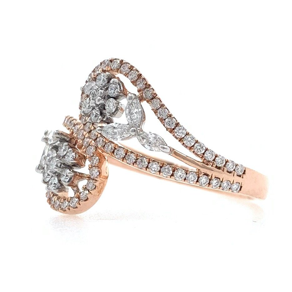 18kt / 750 rose gold floral designer diamond ladies ring 9lr163