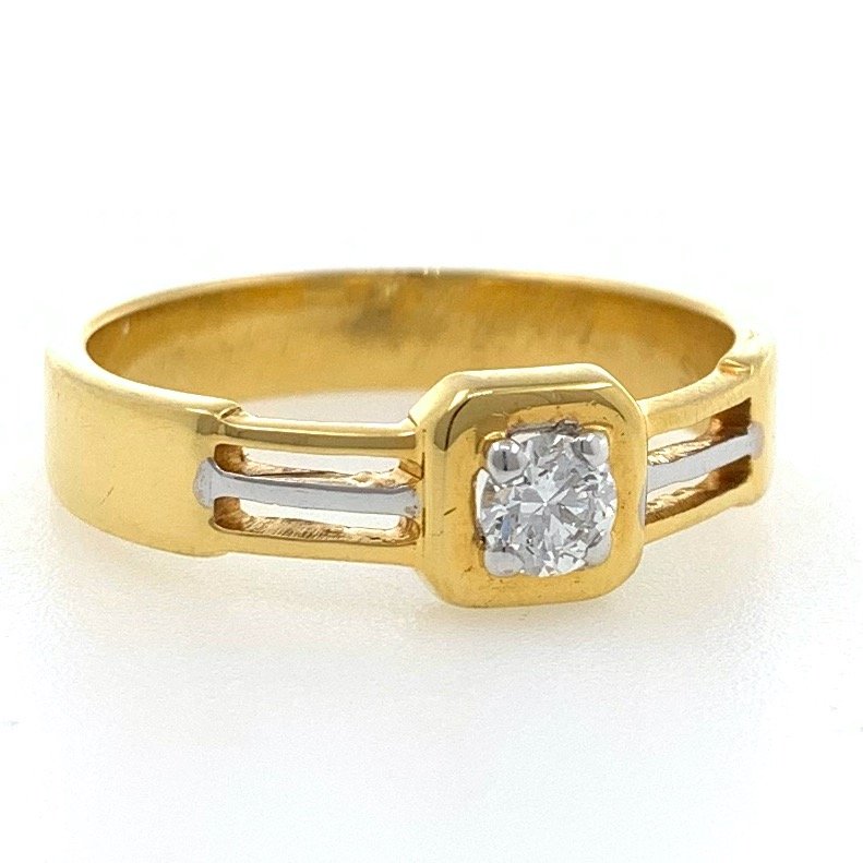 18kt / 750 yellow gold solitaire engagement classic gents ring 9gr42