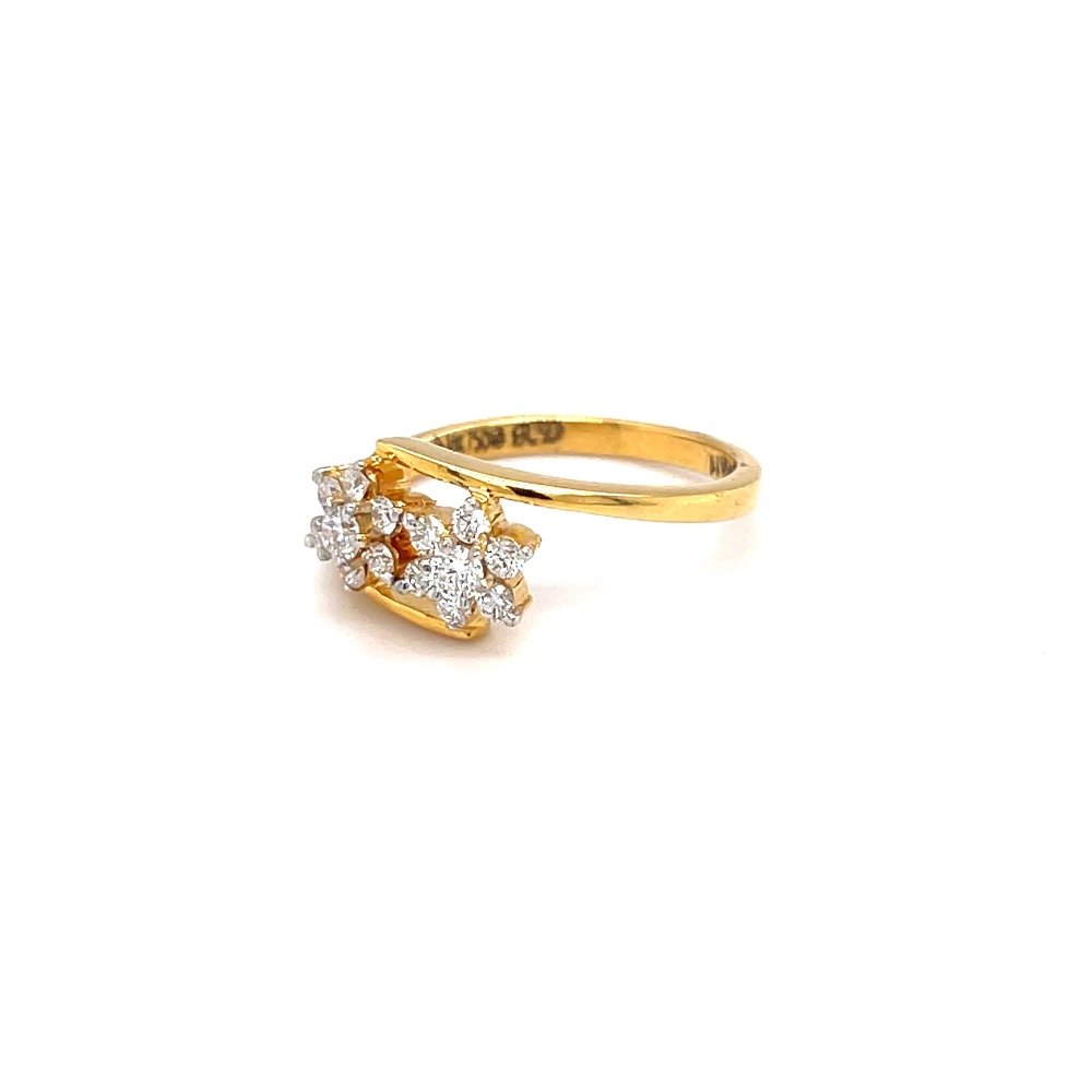 Two flower with cross band in 18k hallmark yellow gold