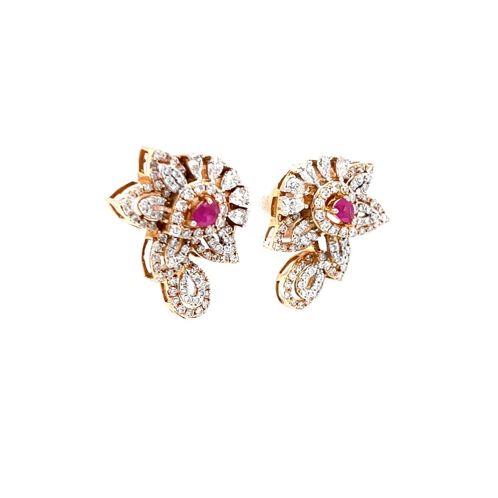 Incroyable diamond earring with red colour stone in rose gold 8shp36