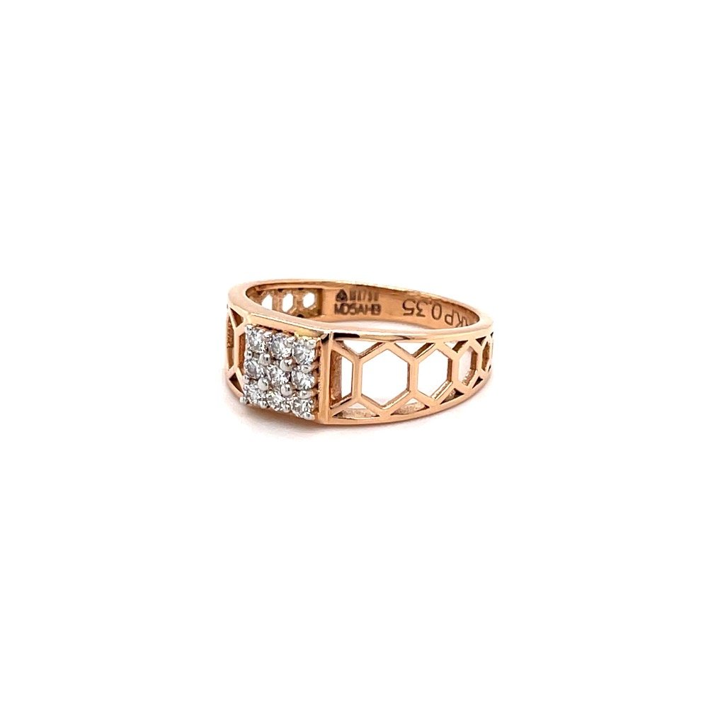 Honey Comb Mens Diamond Ring in Rose Gold