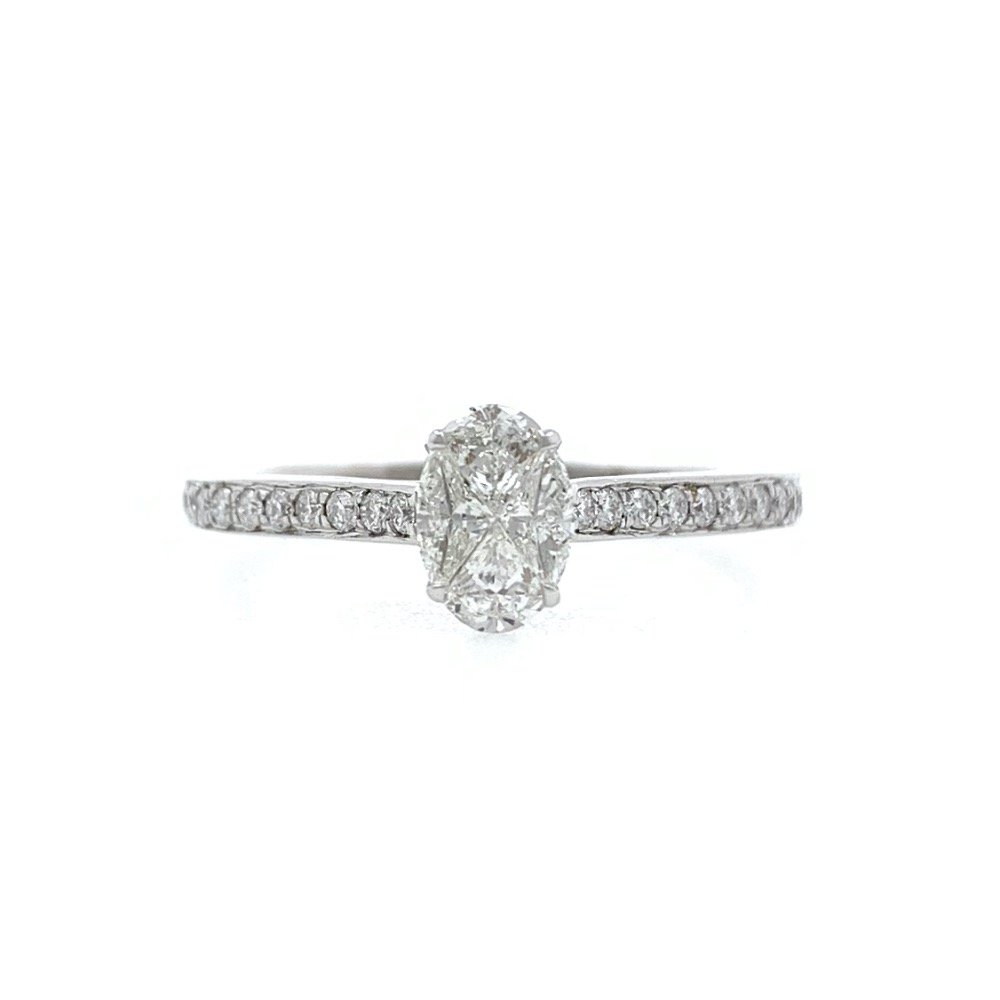 Oval Shaped Pie Cut Diamond Engagement Ring in 18k White Gold - VVS - VS - FG - 2.210 Grams - 0.38 carat - 0LR43