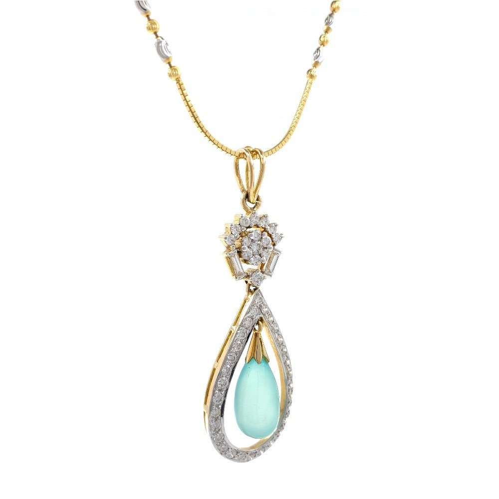 Blue Stone & Diamond Pendant in Yellow Gold 8SHP86