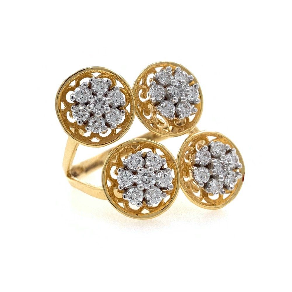 Quad Flower diamond Cocktail Ring in 18k Yellow Gold - 6.500 Grams - VVS EF 0.87 carats - 0LR59