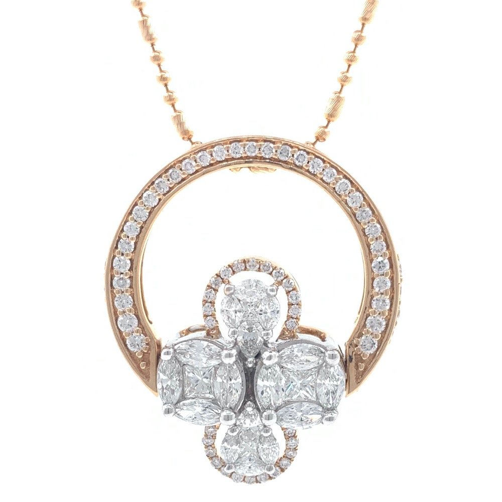 18kt / 750 rose gold designer pendant cum diamond ring 9lr139