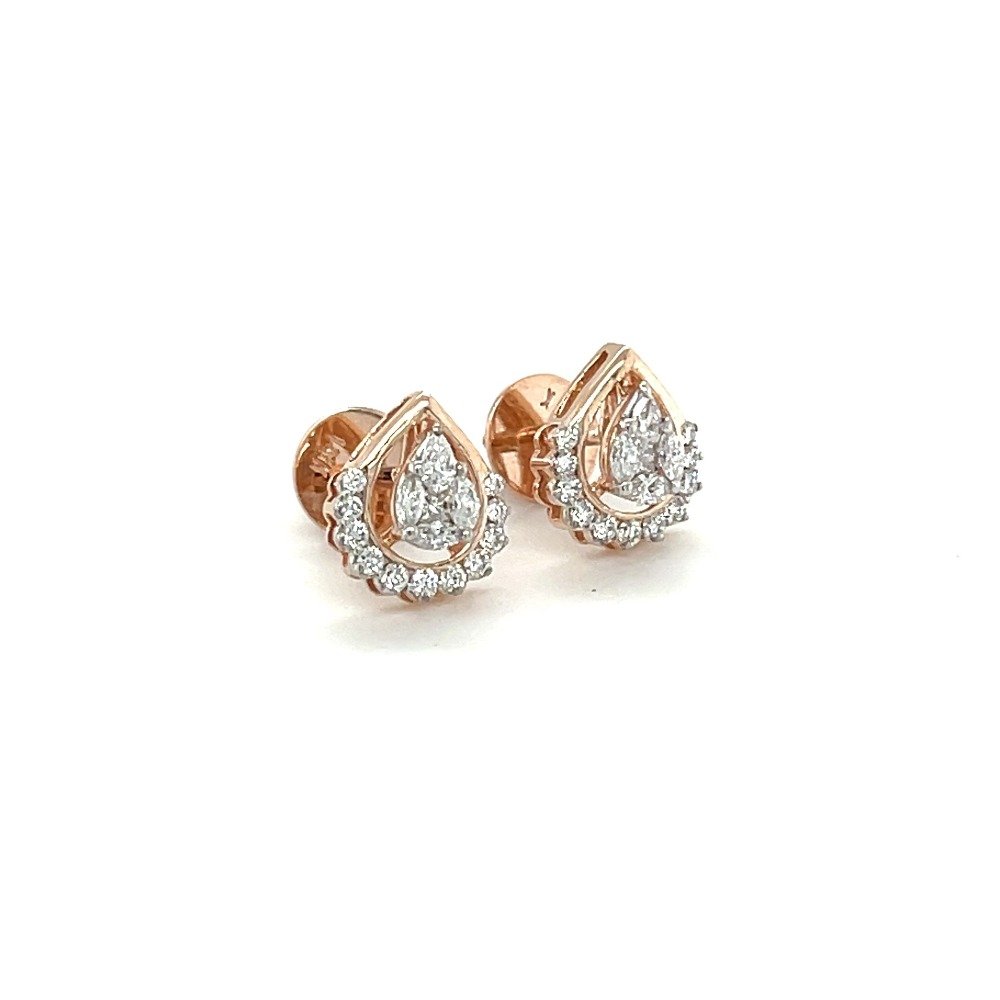 14k Rose Gold and Diamond Teardrop Earrings Studs