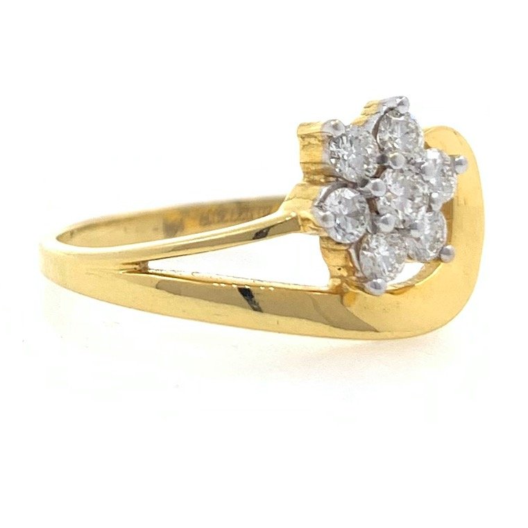 18kt / 750 yellow gold flower diamond ladies ring 9lr29