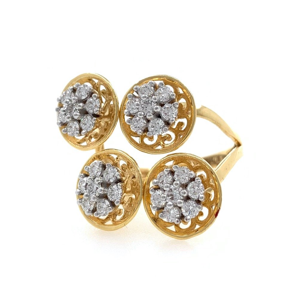 Quad Flower diamond Cocktail Ring in 18k Yellow Gold - 6.500 Grams - VVS EF 0.87 carats - 0LR59