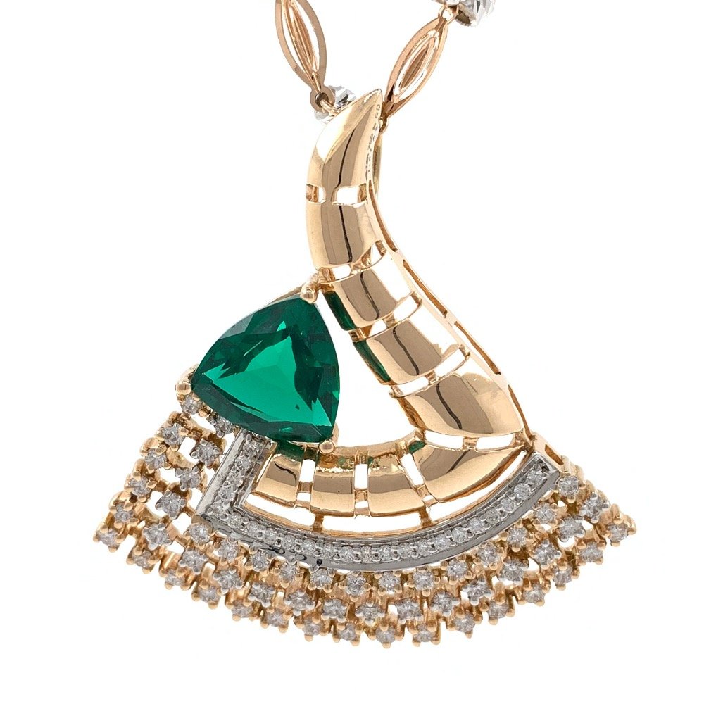 Triangular Green Stone Diamond Pendant in 18k rose gold 9SHP12