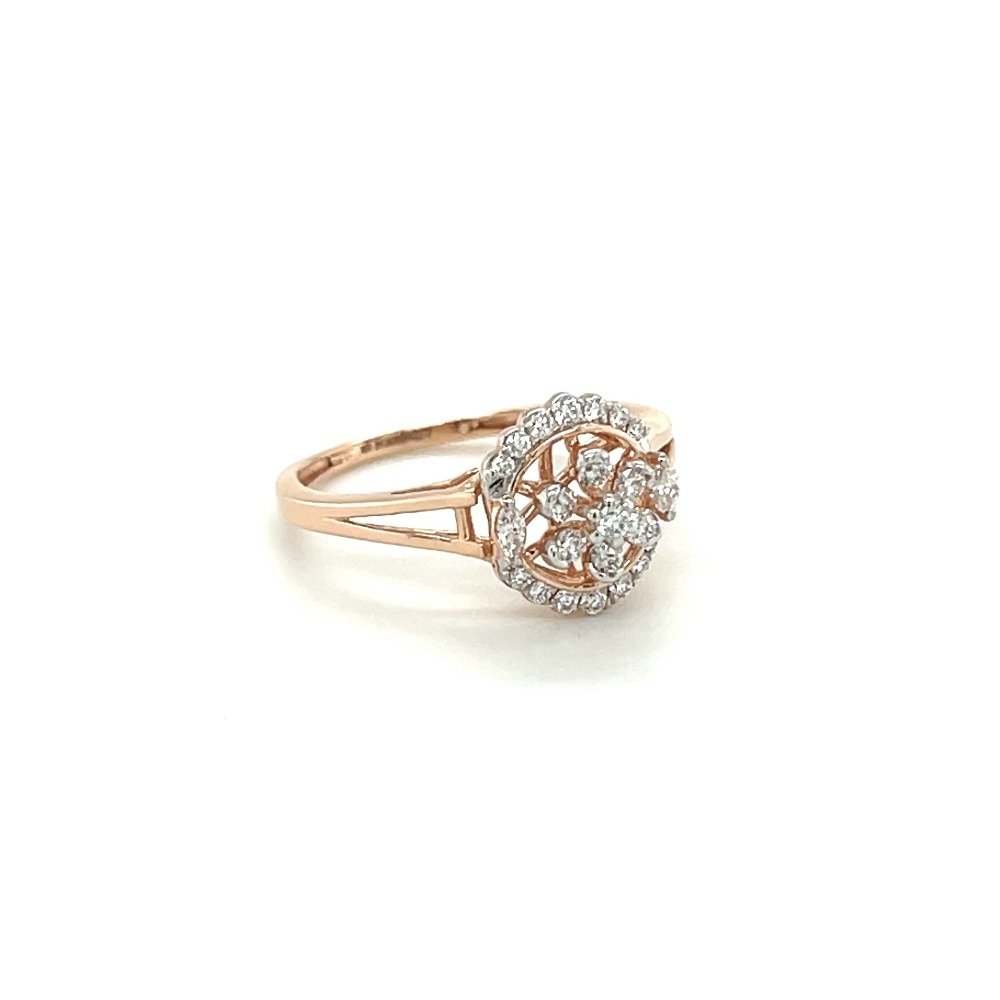 14k Rose Gold Diamond Une Fluer Halo Ring