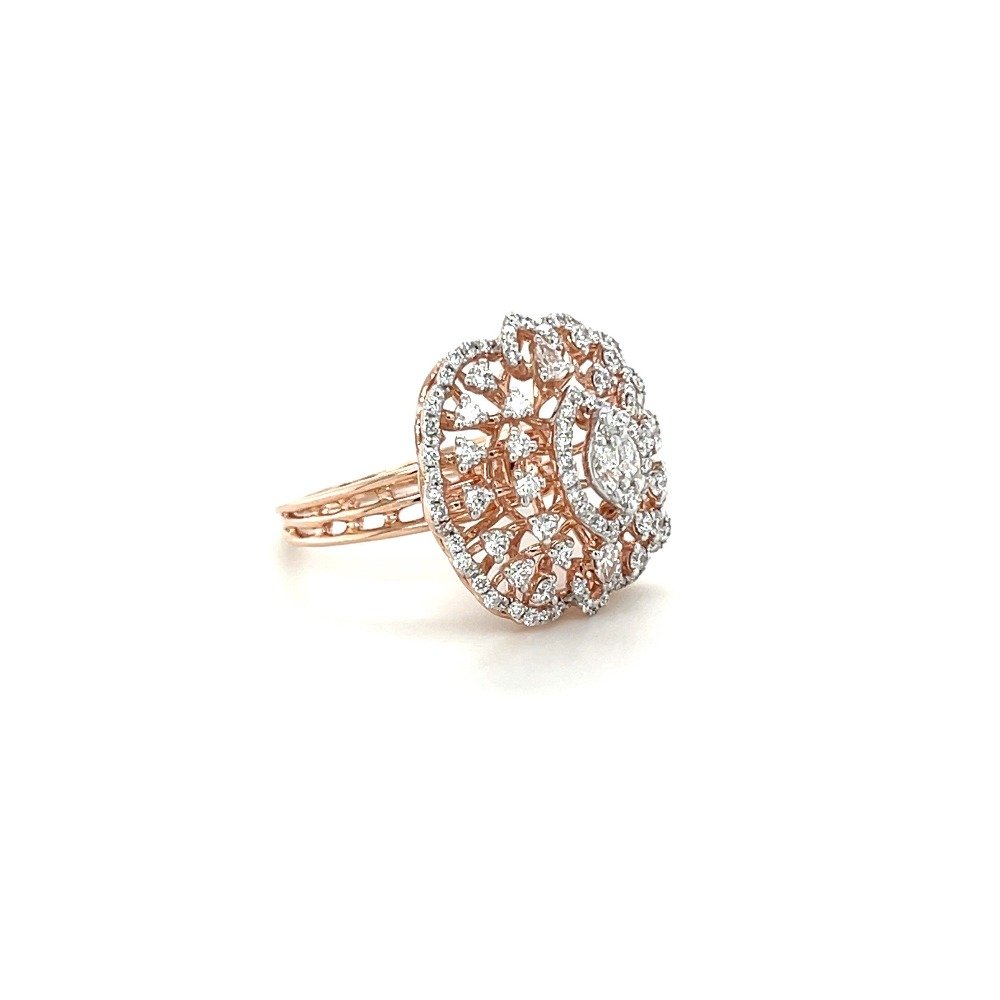 Rose gold and diamond statement ring with marquise cluster