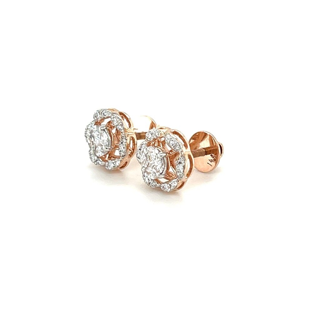14k Rose Gold and Diamond Flower Earrings in VVS EF