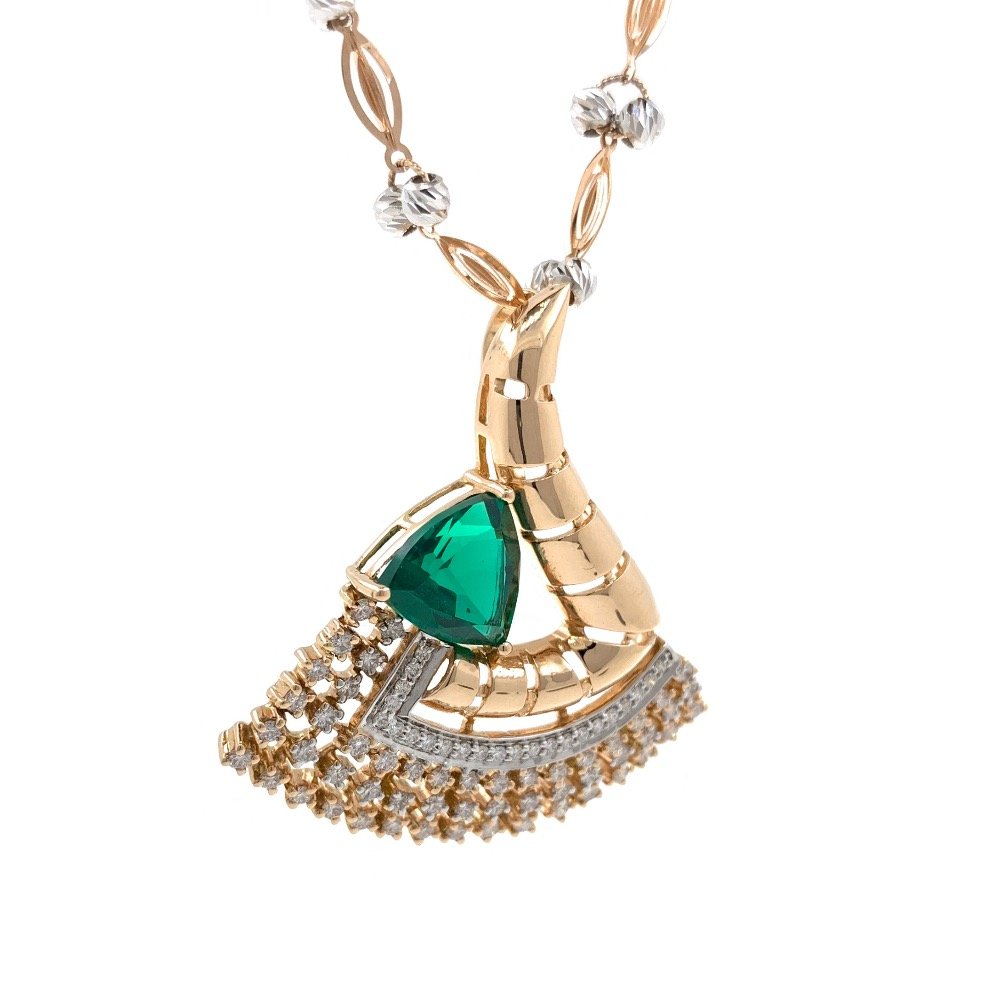 Triangular Green Stone Diamond Pendant in 18k rose gold 9SHP12