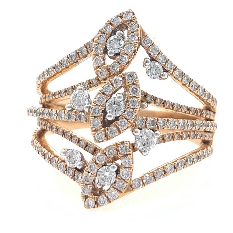 18kt / 750 rose gold evening wear micro set designer diamond ring 8lr50