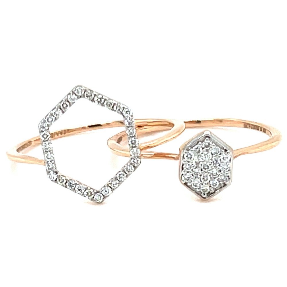 Stackable hexagon diamond ring in 18k rose gold - 0lr161