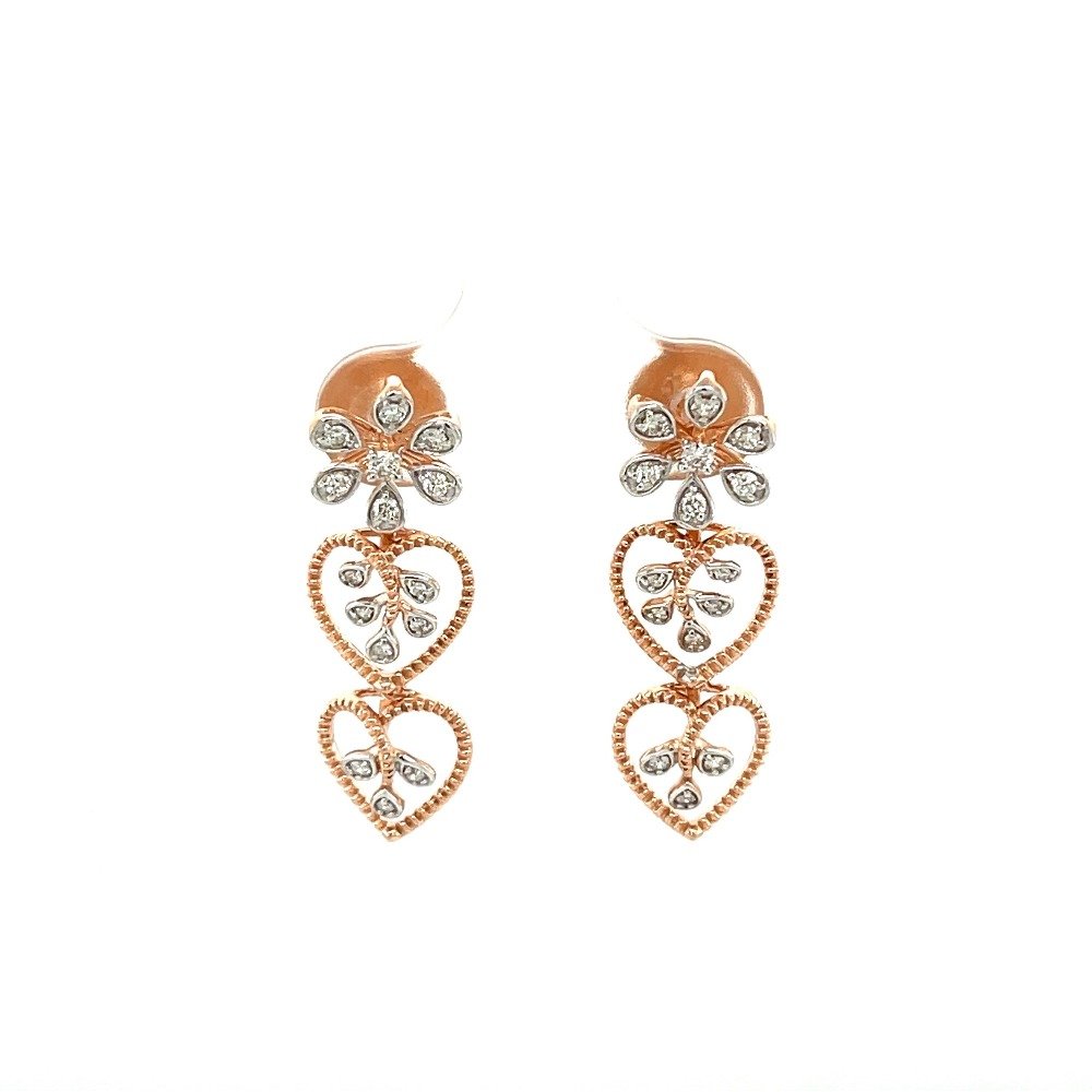 Trio Heart Hanging Diamond Hanging Earrings in 14k Gold