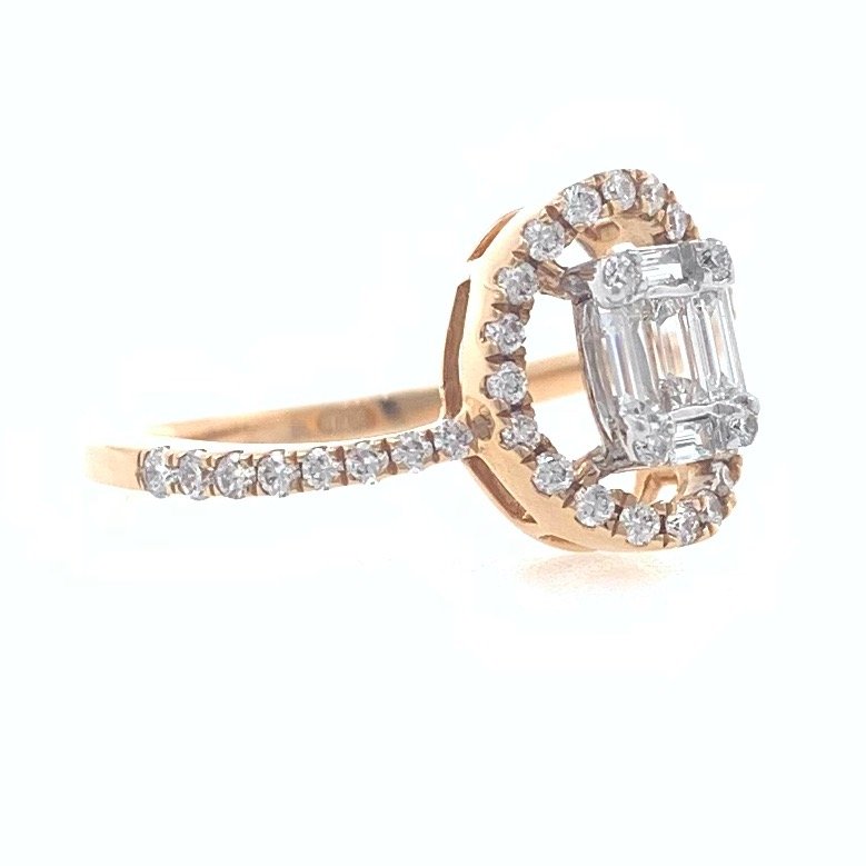 18kt / 750 rose gold solitaire look classic diamond ladies ring 9lr109