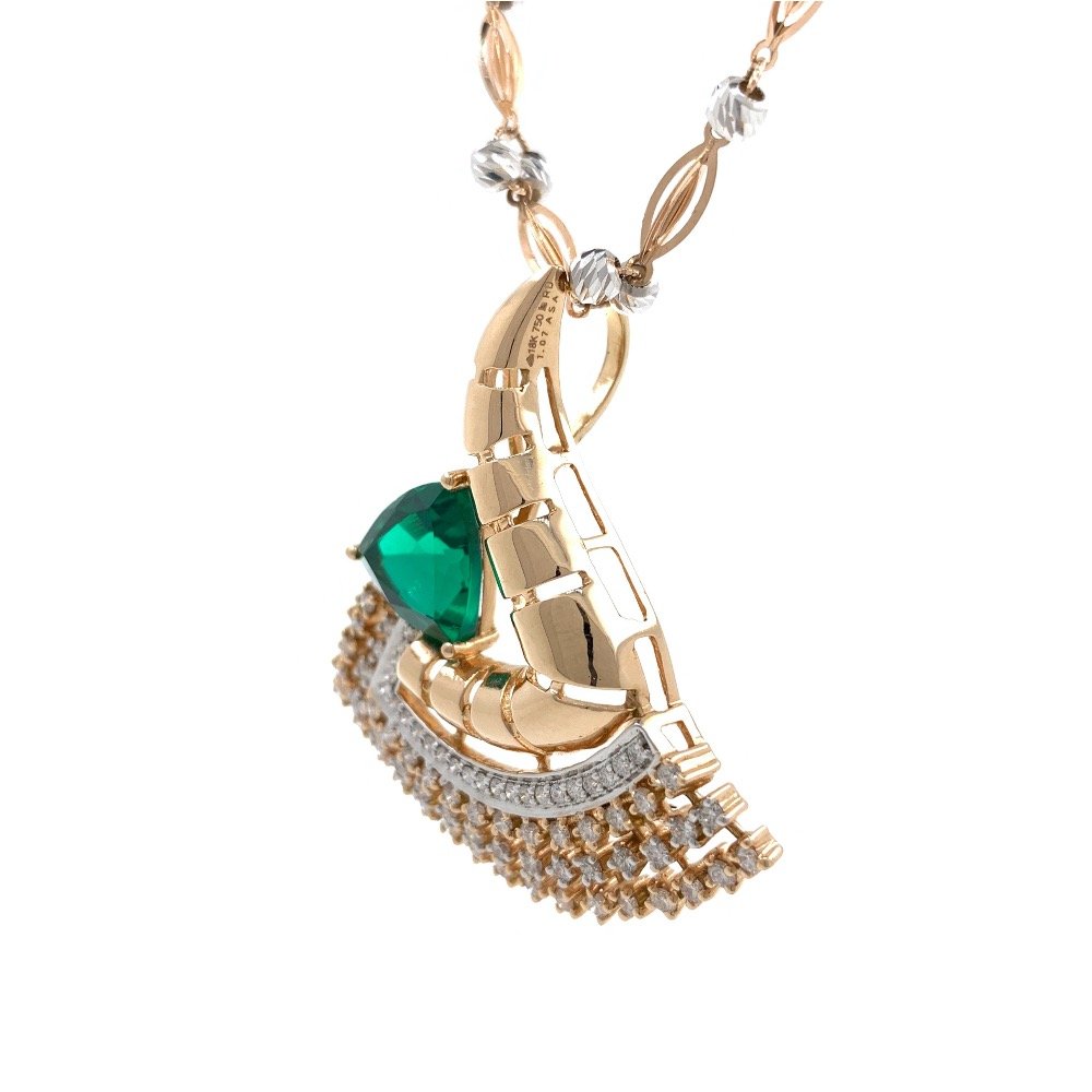 Triangular Green Stone Diamond Pendant in 18k rose gold 9SHP12