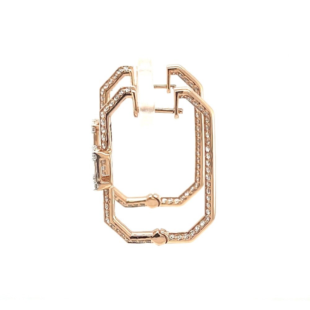 Hexagon Hoop Earring with Baguette and Round Diamond