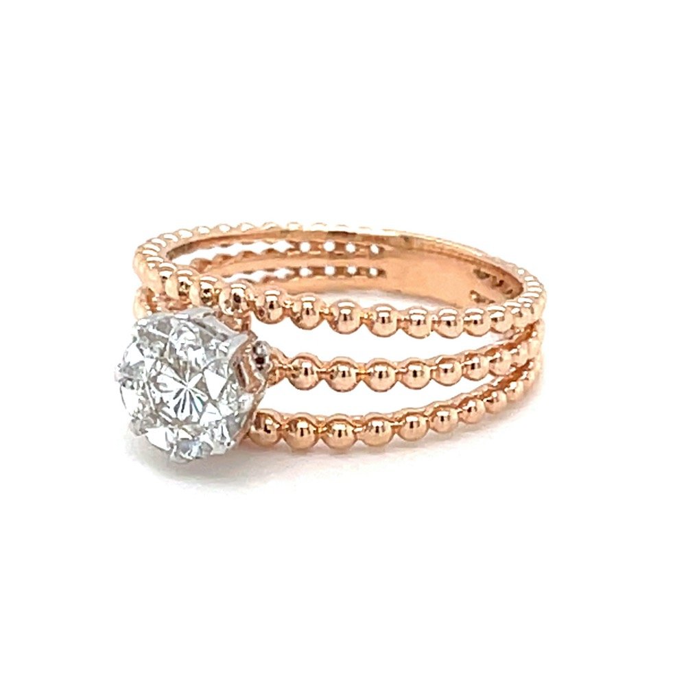 Three Lines Solitaire Effect Ring in Rose Gold - 0LR137