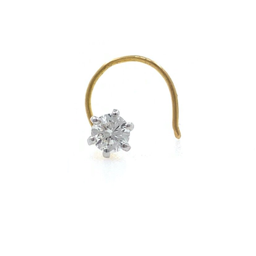 18kt / 750 yellow gold classic single 0.12 cts diamond nose pin 9NP20