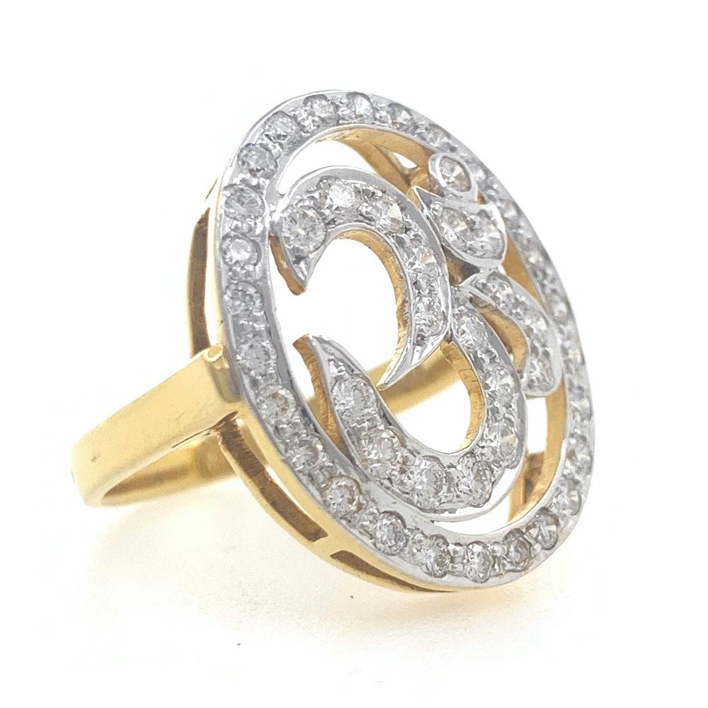 18kt / 750 yellow gold religious om diamond ring for women 7lr91