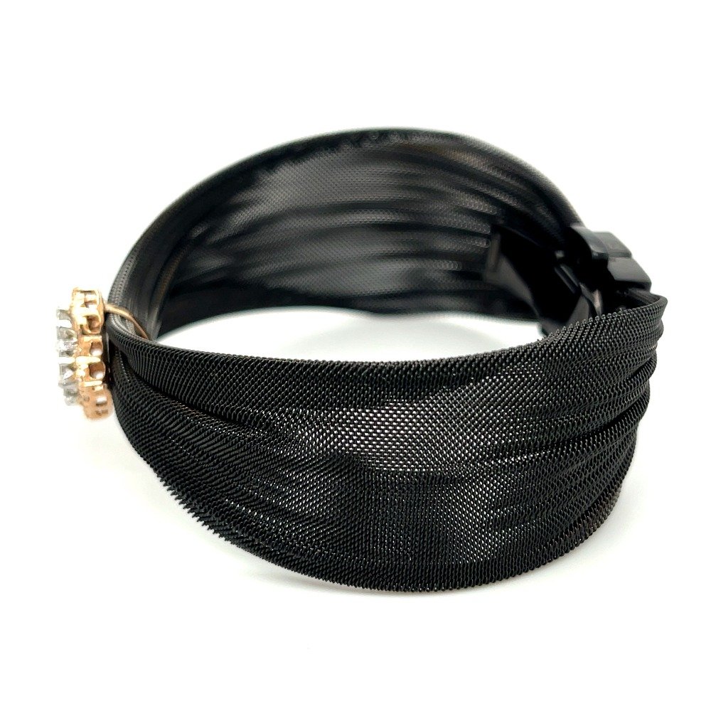 Lili Cut Pressure Diamond Bracelet in Stainless Steel Black Belt