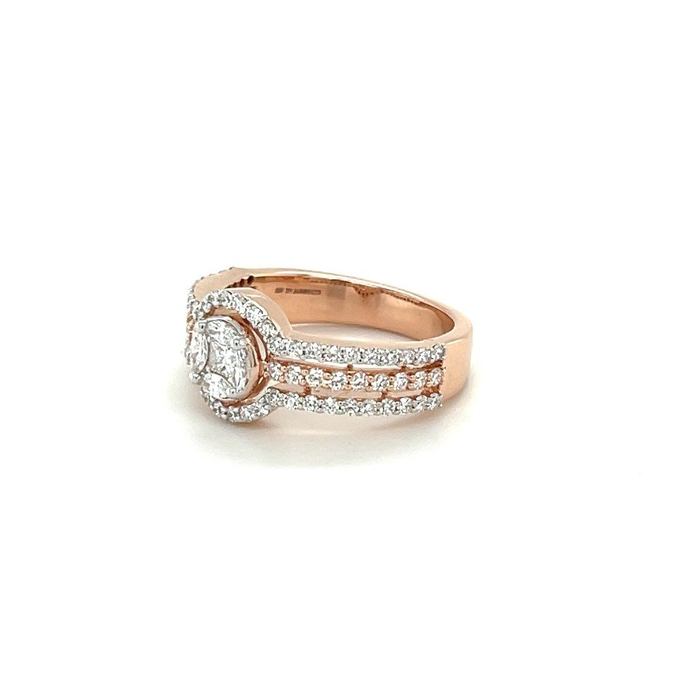 Trio Split Shank Halo Diamond Engagement Ring in 14k Rose Gold