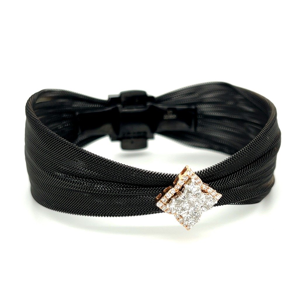 Lili Cut Pressure Diamond Bracelet in Stainless Steel Black Belt