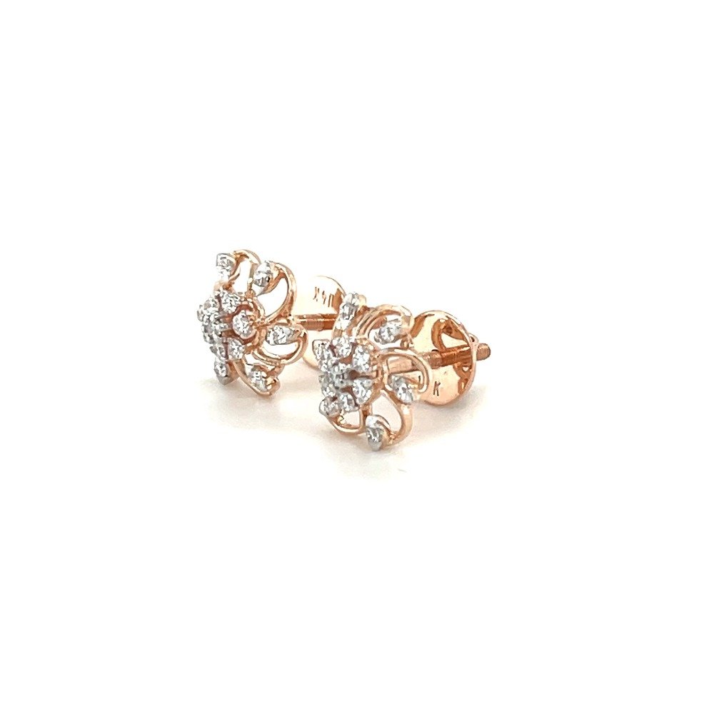 14K Rose Gold Round Brilliant Cut Diamond Stud Earrings