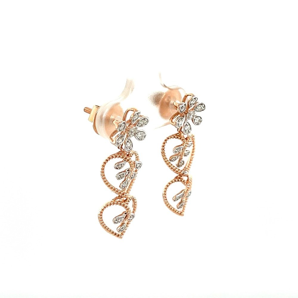 Trio Heart Hanging Diamond Hanging Earrings in 14k Gold