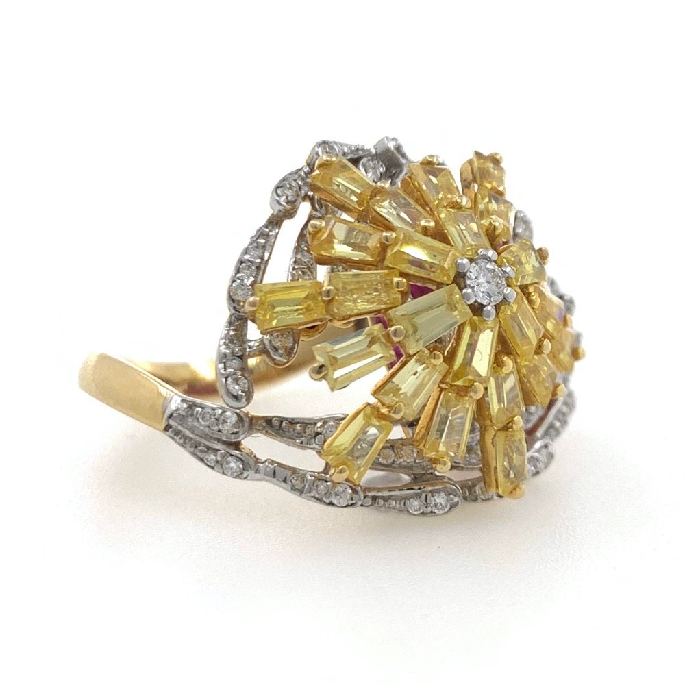 18kt / 750 yellow gold classy cocktail diamond & coloured stone ladies ring 5lr686