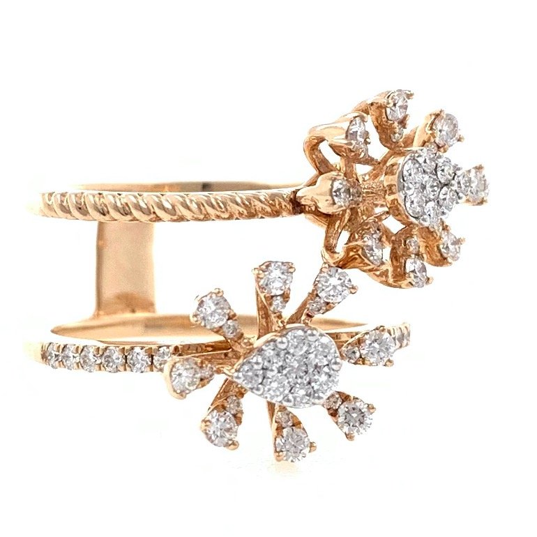 18kt / 750 rose gold two flower diamond ring 8lr251