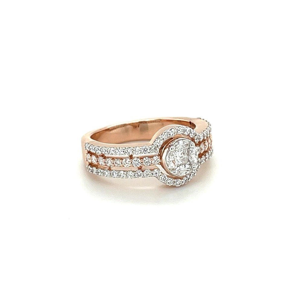 Trio Split Shank Halo Diamond Engagement Ring in 14k Rose Gold