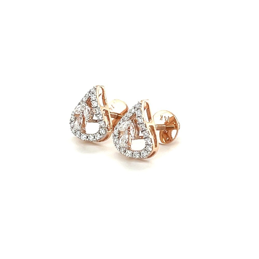 14k Rose Gold Teardrop Diamond Earrings with Heart Design