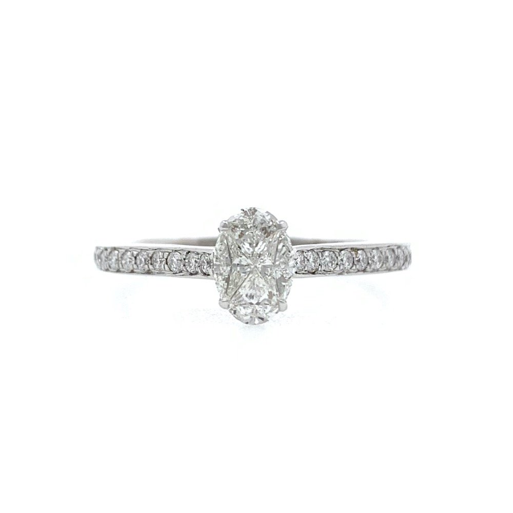 Oval Shaped Pie Cut Diamond Engagement Ring in 18k White Gold - VVS - VS - FG - 2.210 grams - 0.38 carat - 0LR43