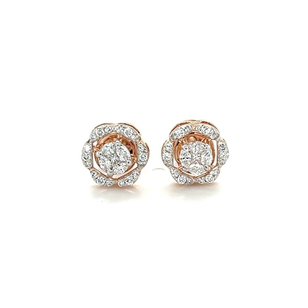 14k Rose Gold and Diamond Flower Earrings in VVS EF
