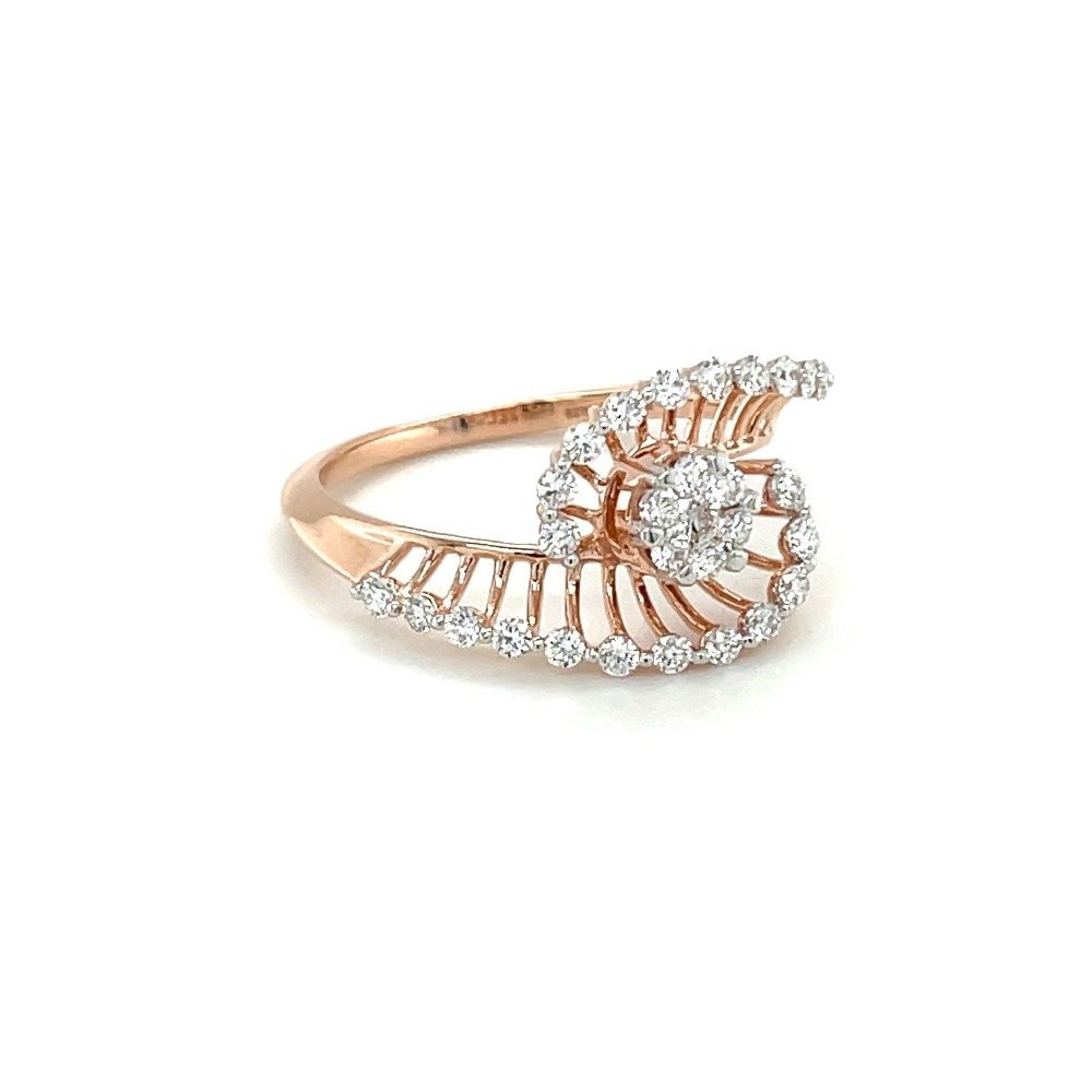 Spiral rose gold ring with round diamond pressure set centerpiece