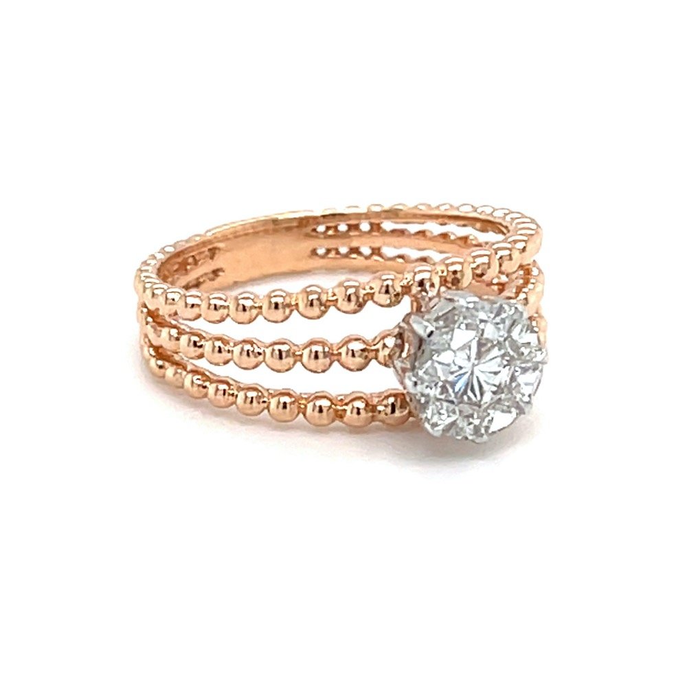 Three Lines Solitaire Effect Ring in Rose Gold - 0LR137