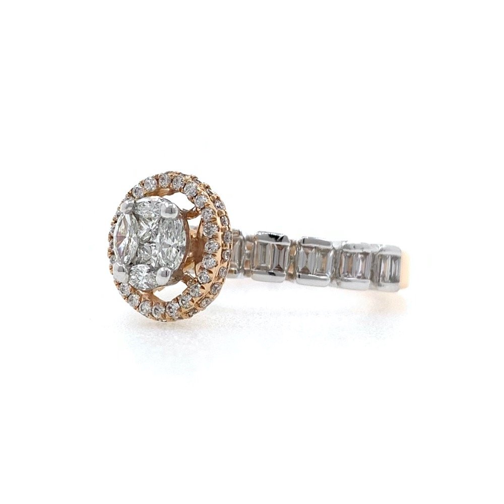 Mooi Diamond ring with pressure Setting using Marquise Princess Baguette and Round Diamonds 0LR40