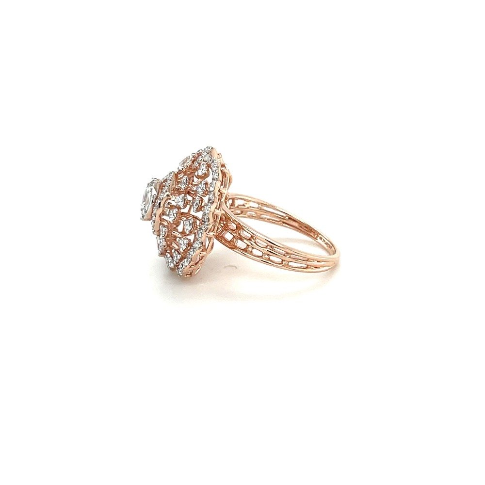 Rose gold and diamond statement ring with marquise cluster