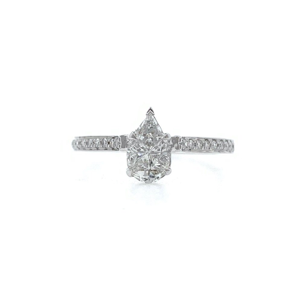 Pear shaped solitaire diamond ring for engagement in 18k white gold - vvs/vs fg - 2.510 grams - 0lr38